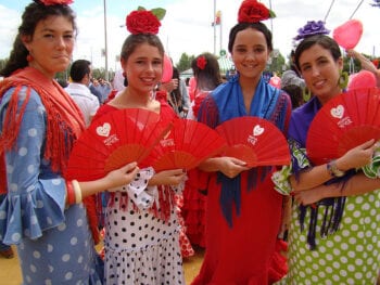 Group of Girls in Flamenco Dress at La Feria de Abril