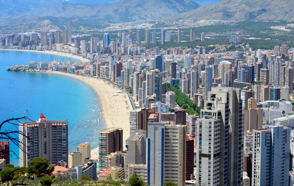 Things to do in Benidorm - aerial view of Levante and Poniente beaches
